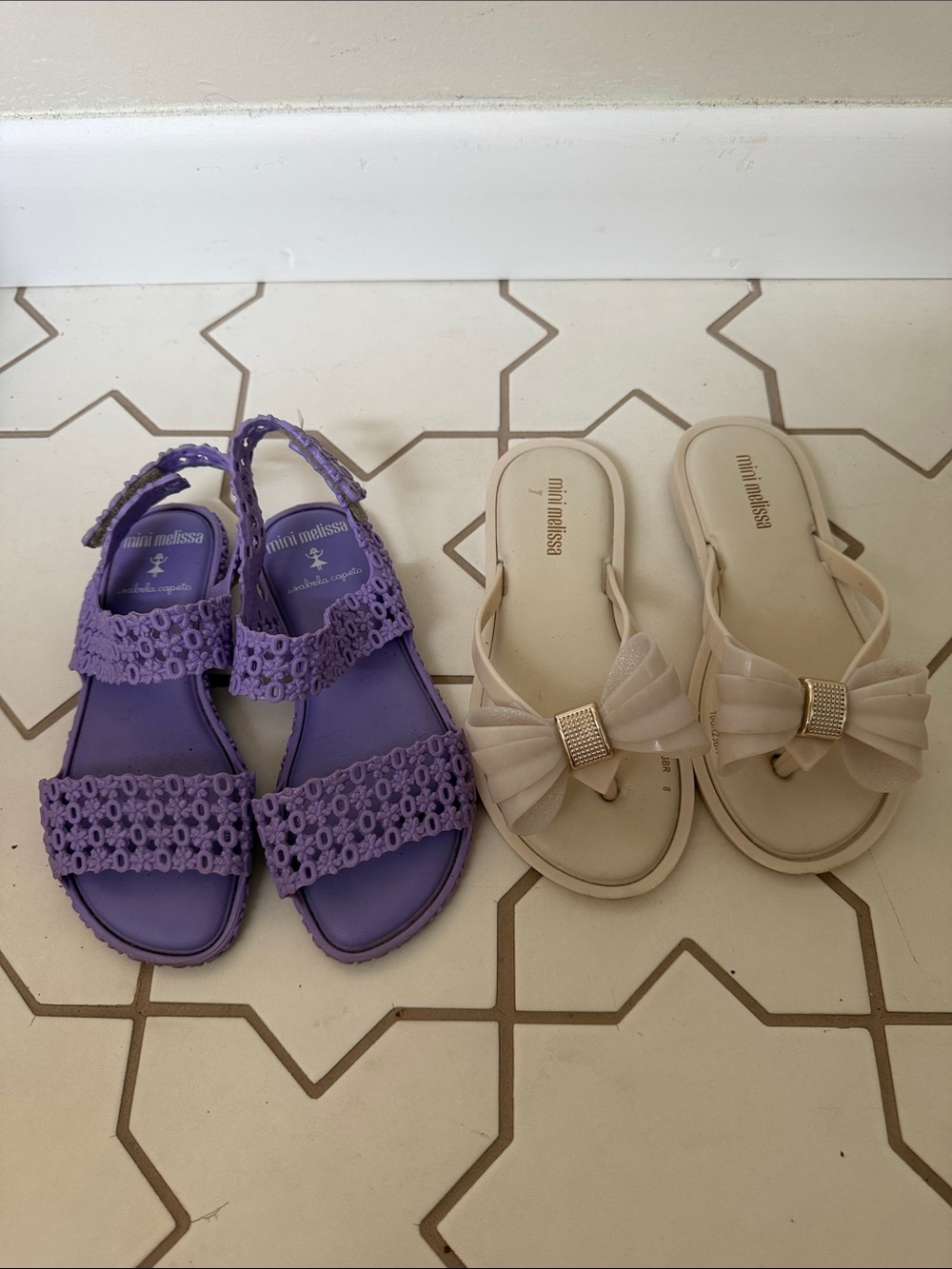 Mini Melissa Purple Floral Strap Sandals & Cream Bow Flip-Flops